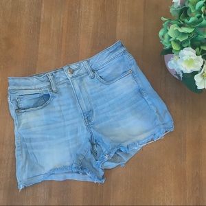 AE High-rise distressed denim shorts